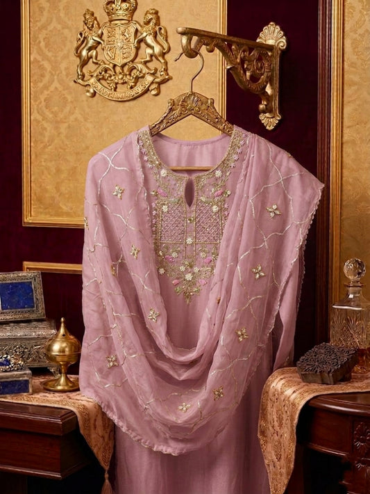 Crush Tissue Zardozi Work Unstitched Suit With Gota Work dupatta
