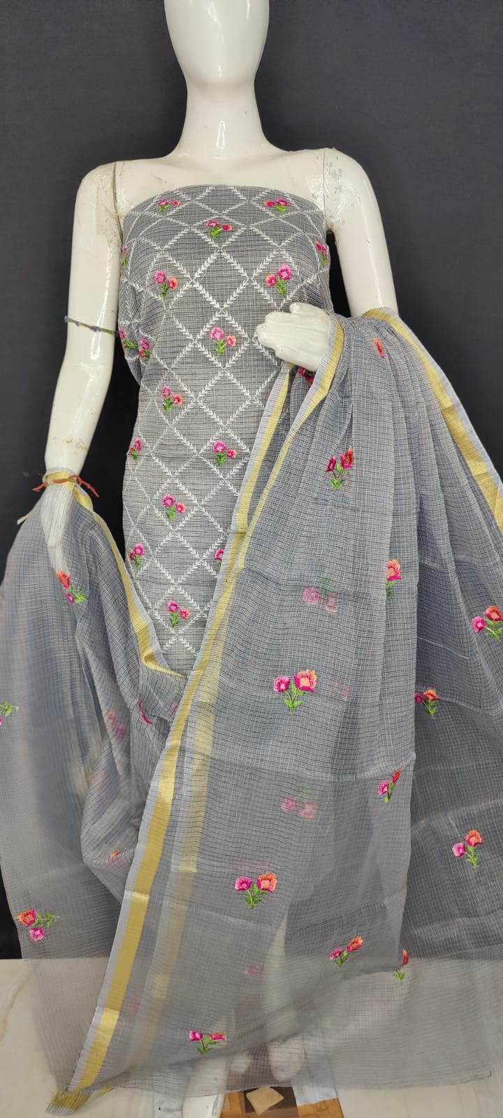 Pure Kota Doriya Suit With Embroidery Work Unstitched Suit