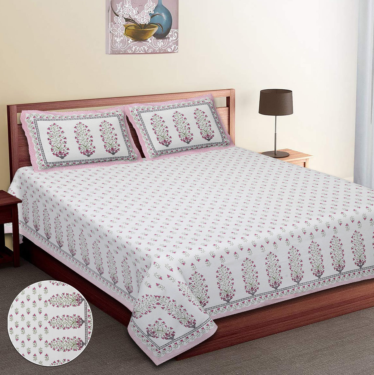 Pure Cotton Digital Print Jumbo Size Bedsheets (108''X 108'')With Pillow Cover