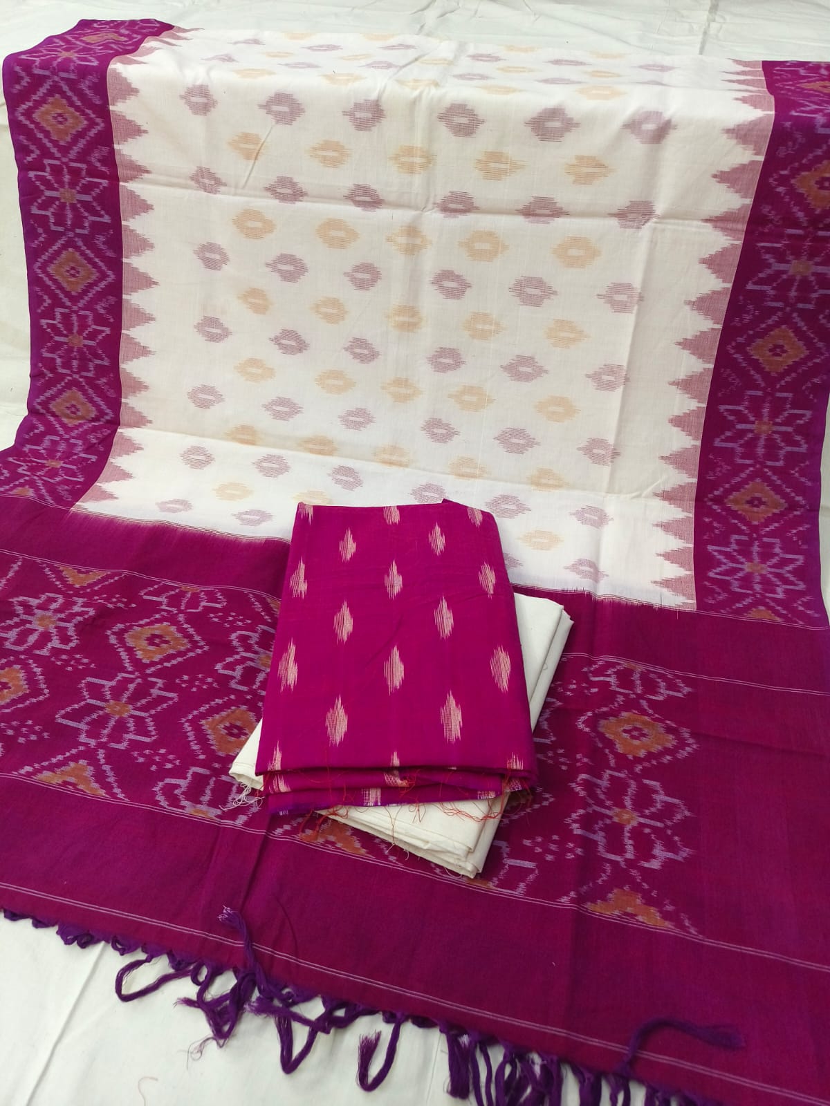 Pure Cotton Doubel Ikkat Unstitched Suit With Ikkat Cotton Dupatta