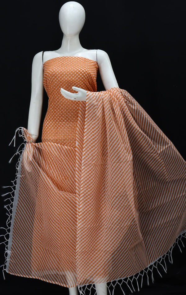 Pure Kota Doriya Leheriya Print Unstitched Suit With Bottom