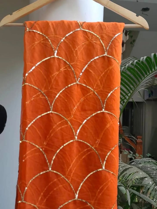 Pure Jaipuri Dimond Chiffon Sequence  Zari Work Saree With Running Blouse.