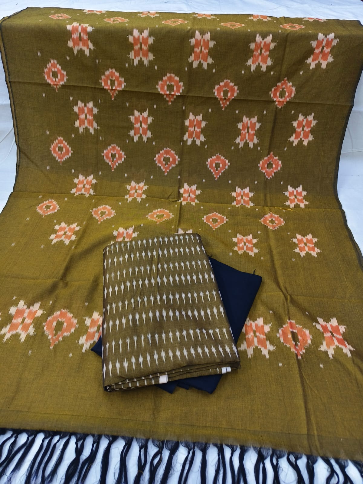 Pure Mercerised Cotton Doubel Ikkat Unstitched Suit With Mercerised Ikkat Cotton Dupatta