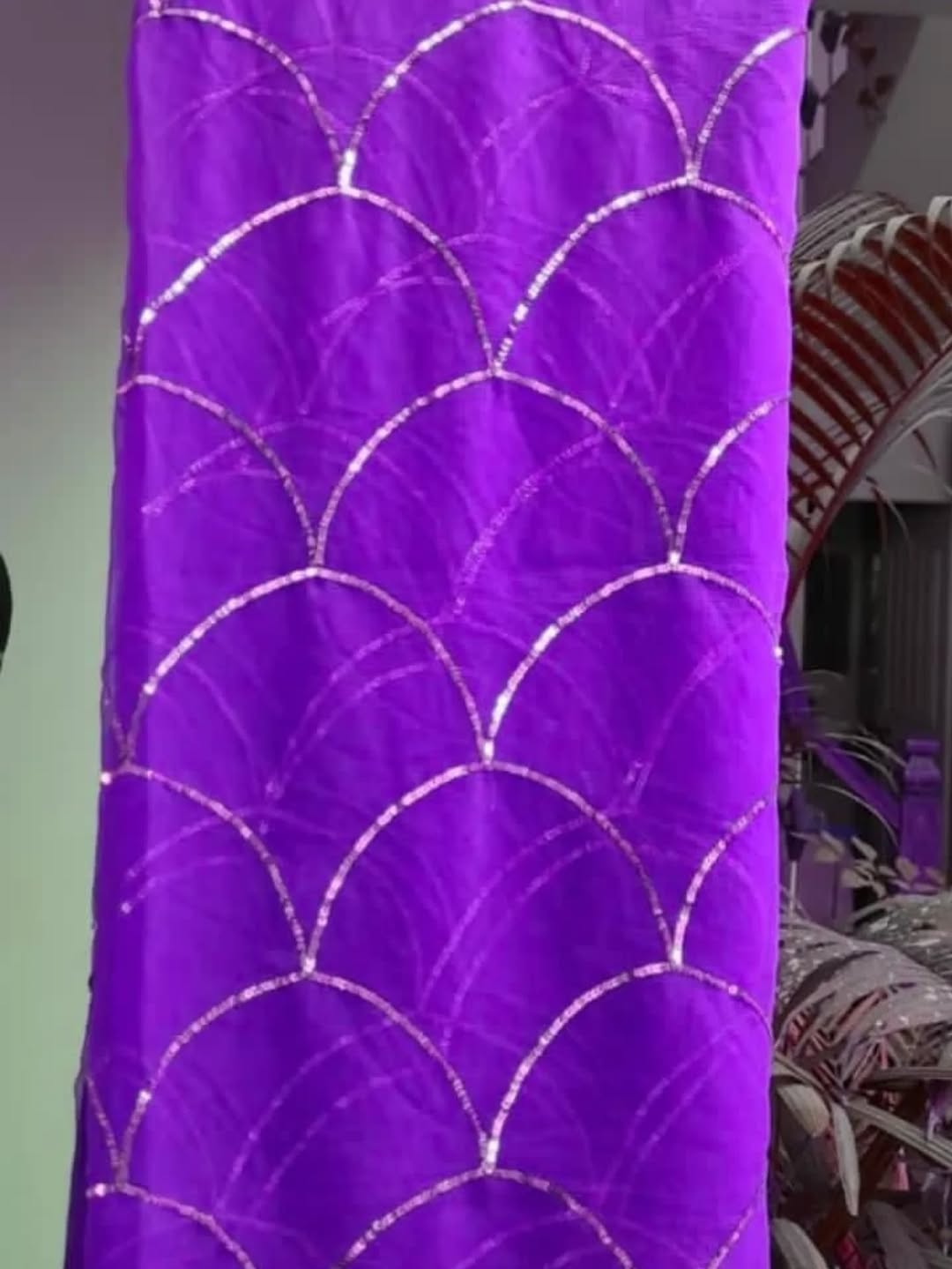 Pure Jaipuri Dimond Chiffon Sequence  Zari Work Saree With Running Blouse.