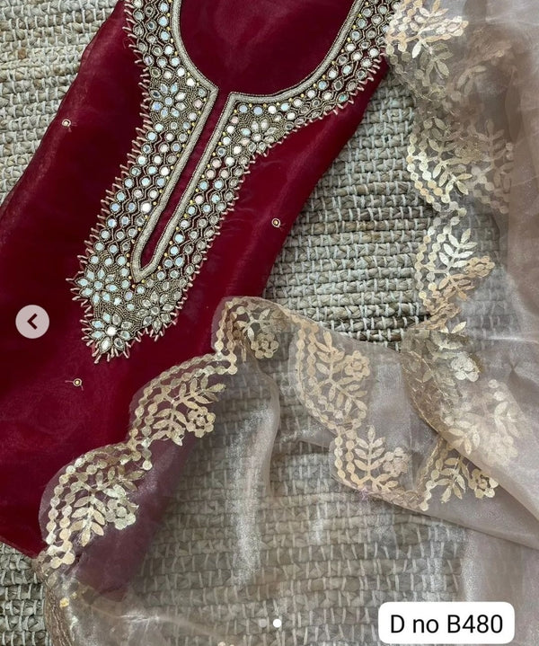 Pure Organza unstitched Suit With Gota Pati Work Dupatta