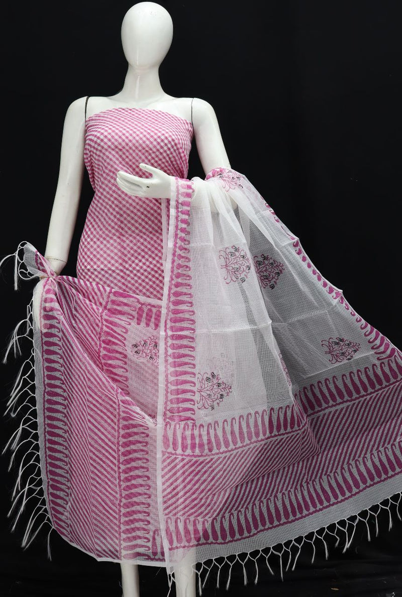 Pure Kota Doriya Leheriya Print Unstitched Suit With Bottom