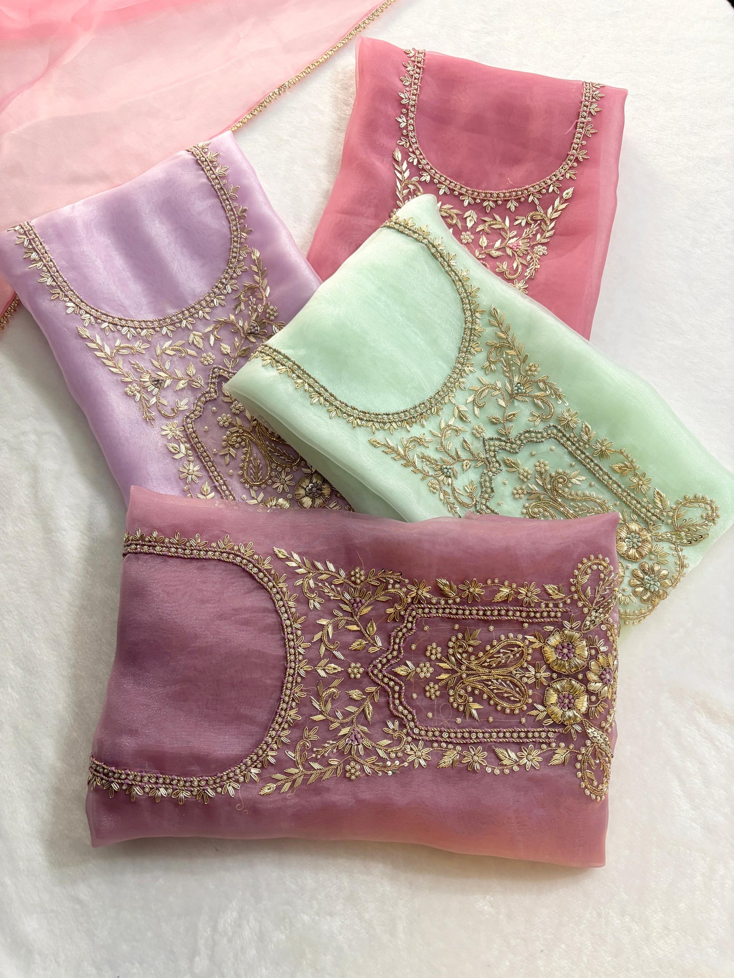 Pure Organza unstitched suit Zardogi Work With Gota lace  Dupatta