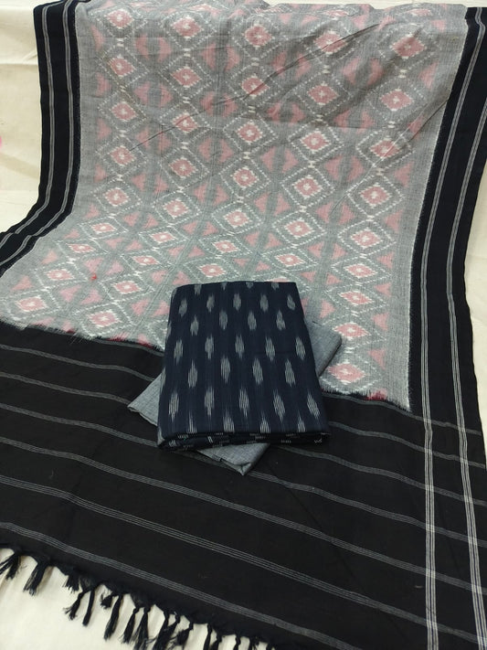 Pure Cotton Doubel Ikkat Unstitched Suit With Ikkat Cotton Dupatta