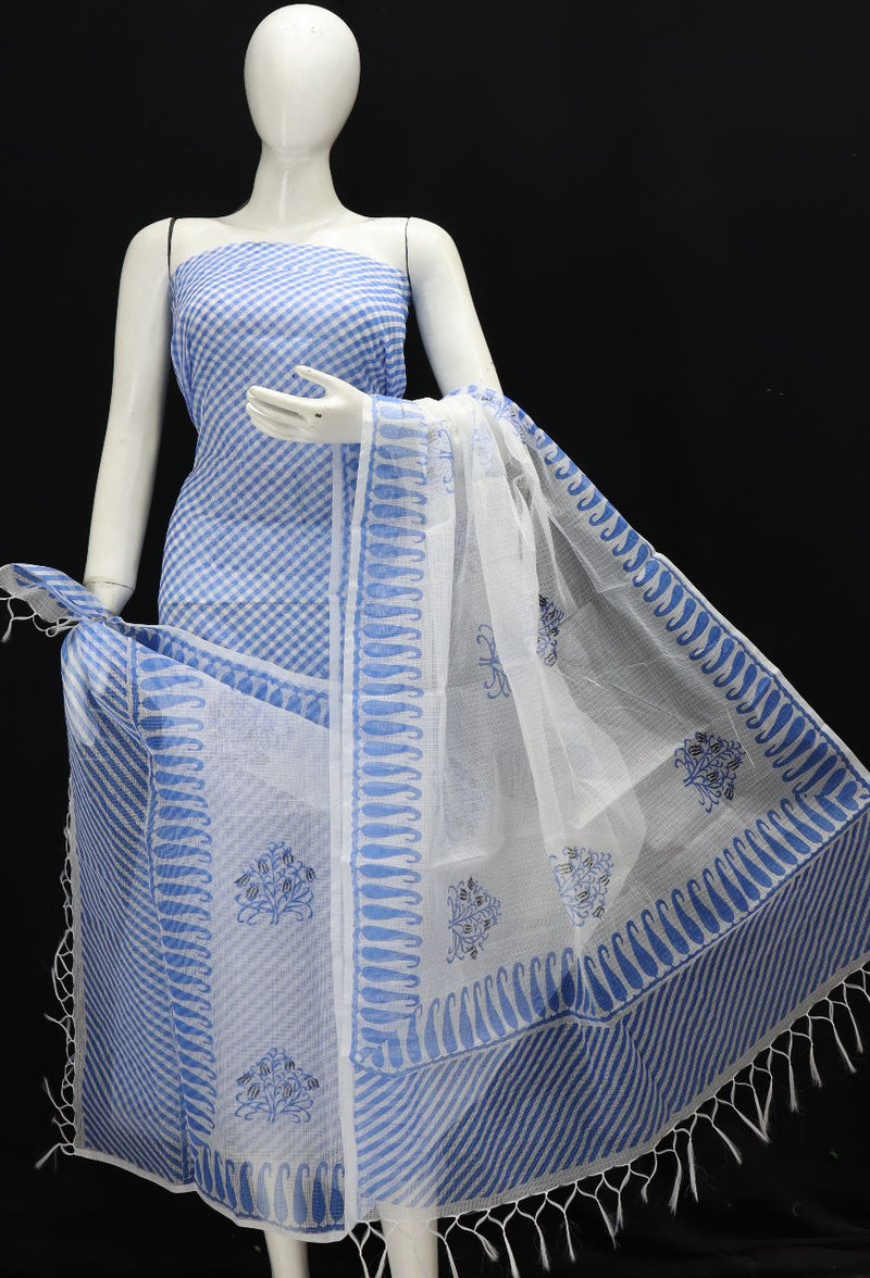 Pure Kota Doriya Leheriya Print Unstitched Suit With Bottom