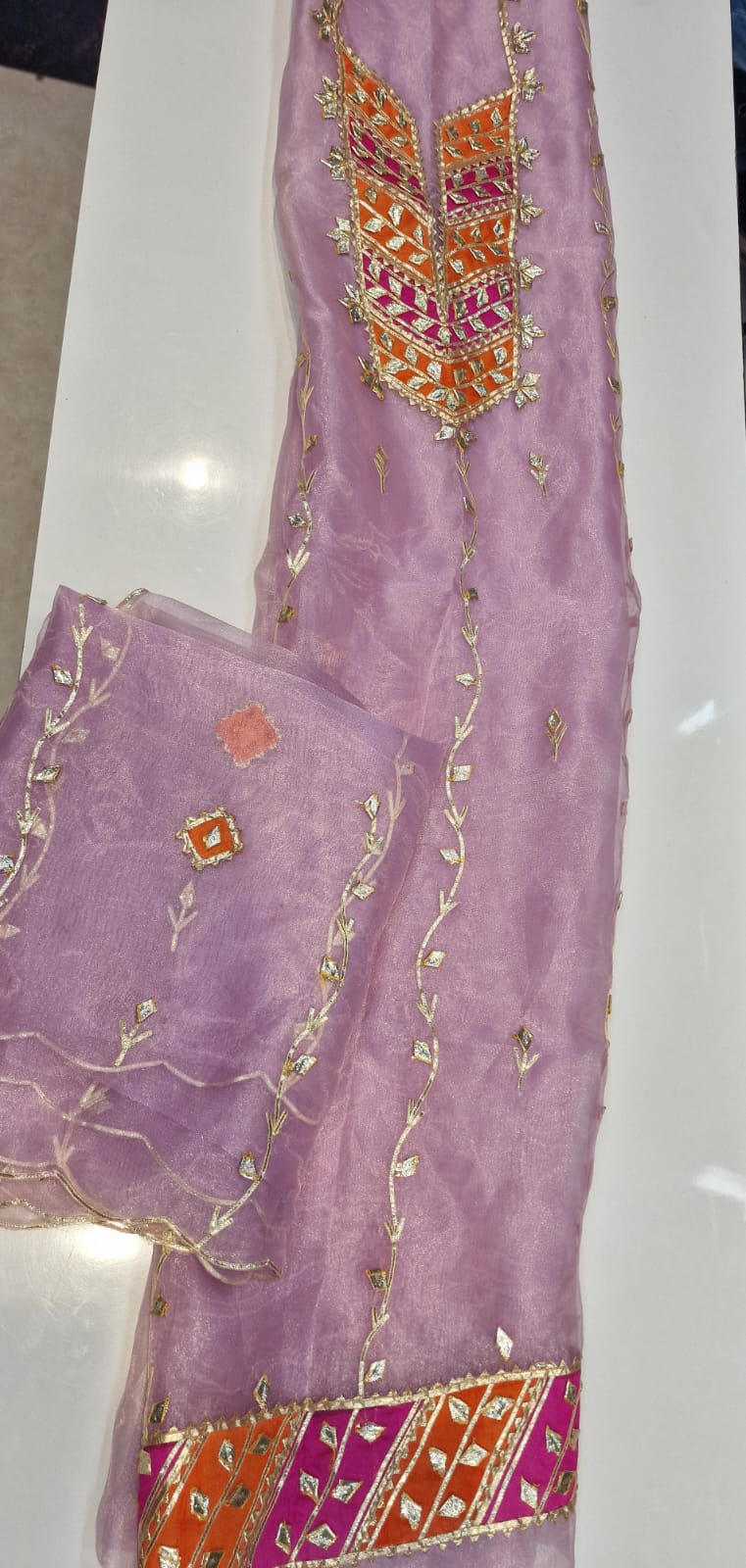 Pure Organza unstitched Suit With Gota Pati Work Dupatta
