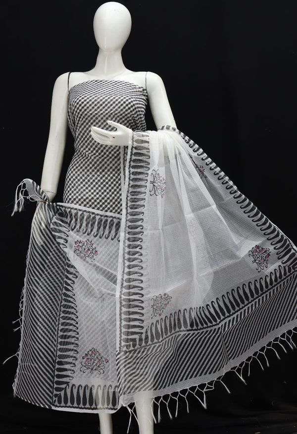 Pure Kota Doriya Leheriya Print Unstitched Suit With Bottom