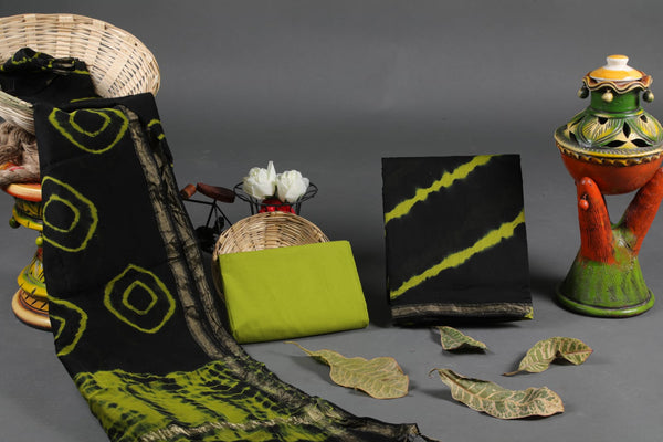 Pure Hand Block Chanderi Silk Unstitched Suit With Chanderi Dupatta