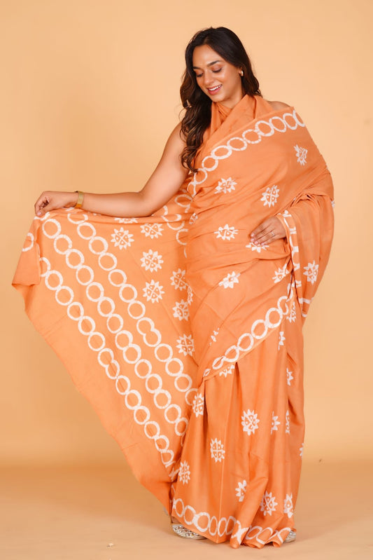 Pure Hand Block Printed Cotton Sarees With Blouse