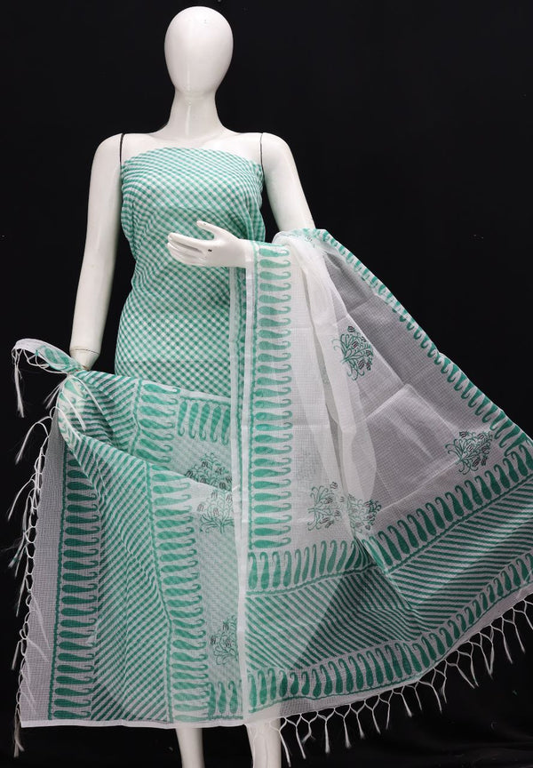 Pure Kota Doriya Leheriya Print Unstitched Suit With Bottom