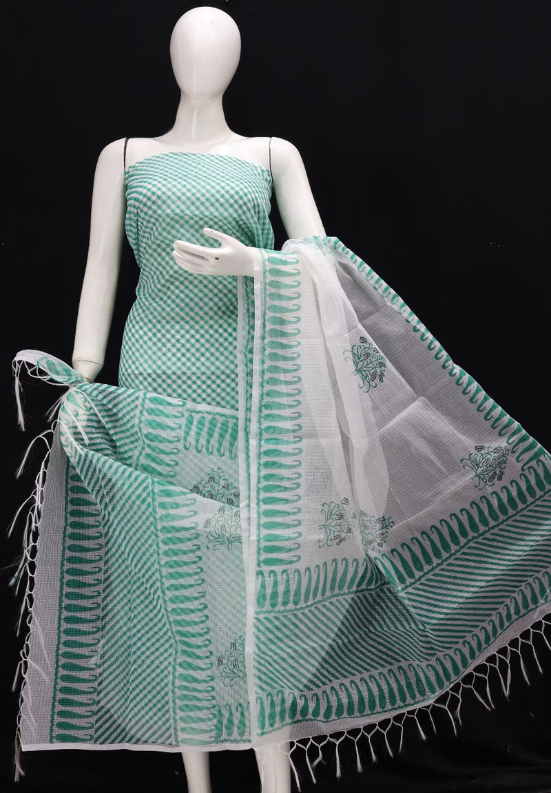 Pure Kota Doriya Leheriya Print Unstitched Suit With Bottom