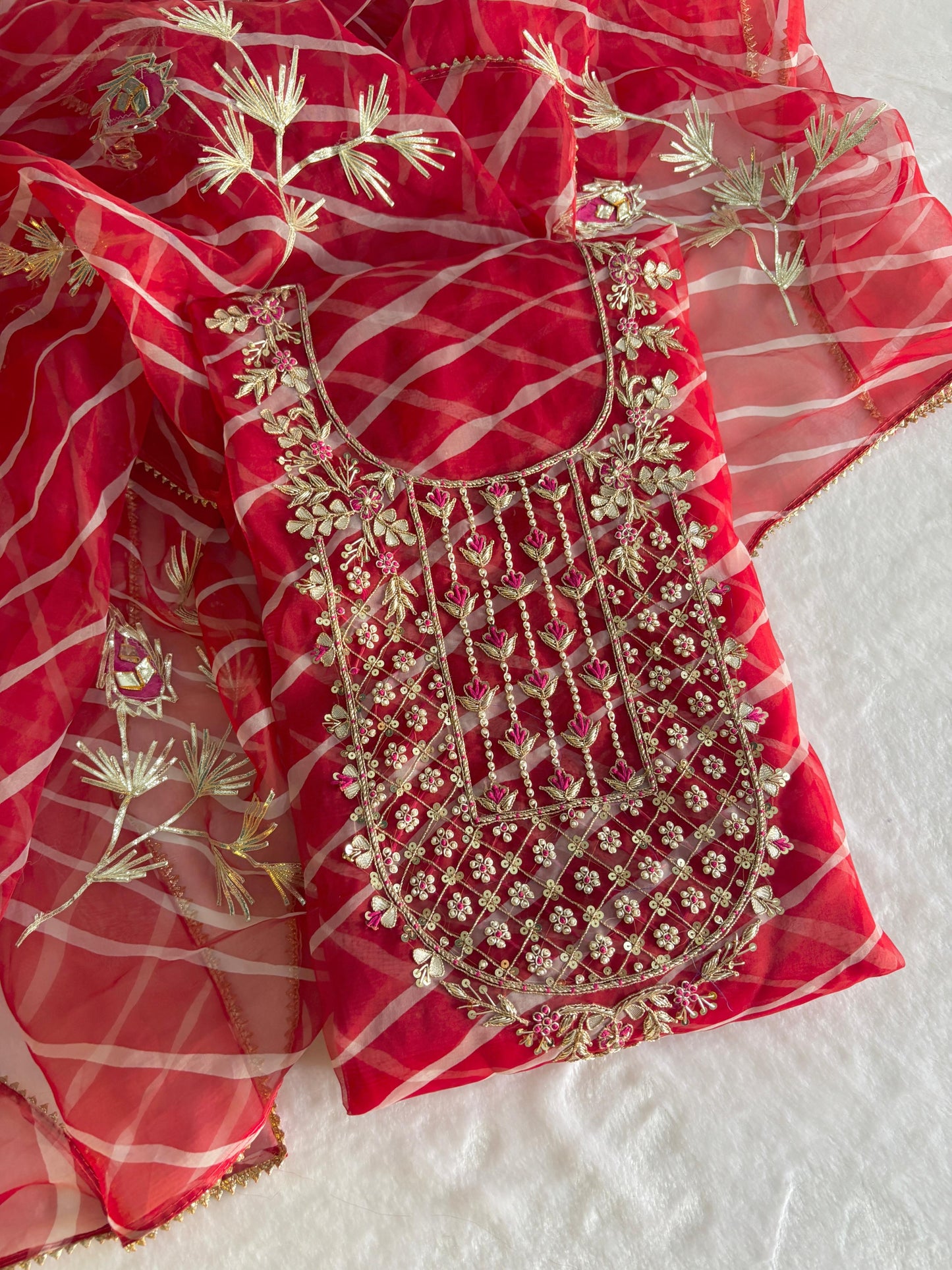 Pure Organza unstitched suit Zardogi Work With Gota patti  Dupatta