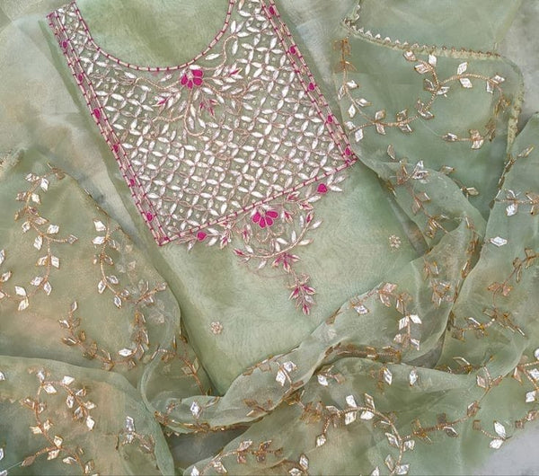 Pure Organza unstitched Suit With Gota Pati Work Dupatta
