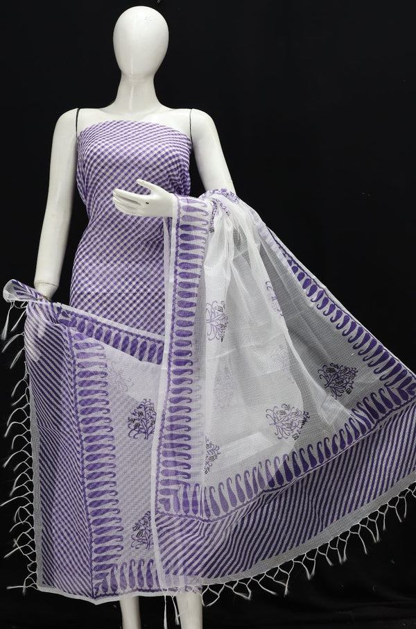 Pure Kota Doriya Leheriya Print Unstitched Suit With Bottom