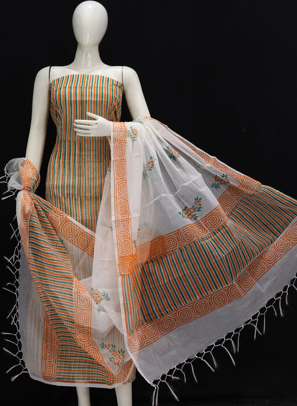 Pure Kota Doriya Leheriya Print Unstitched Suit With Bottom