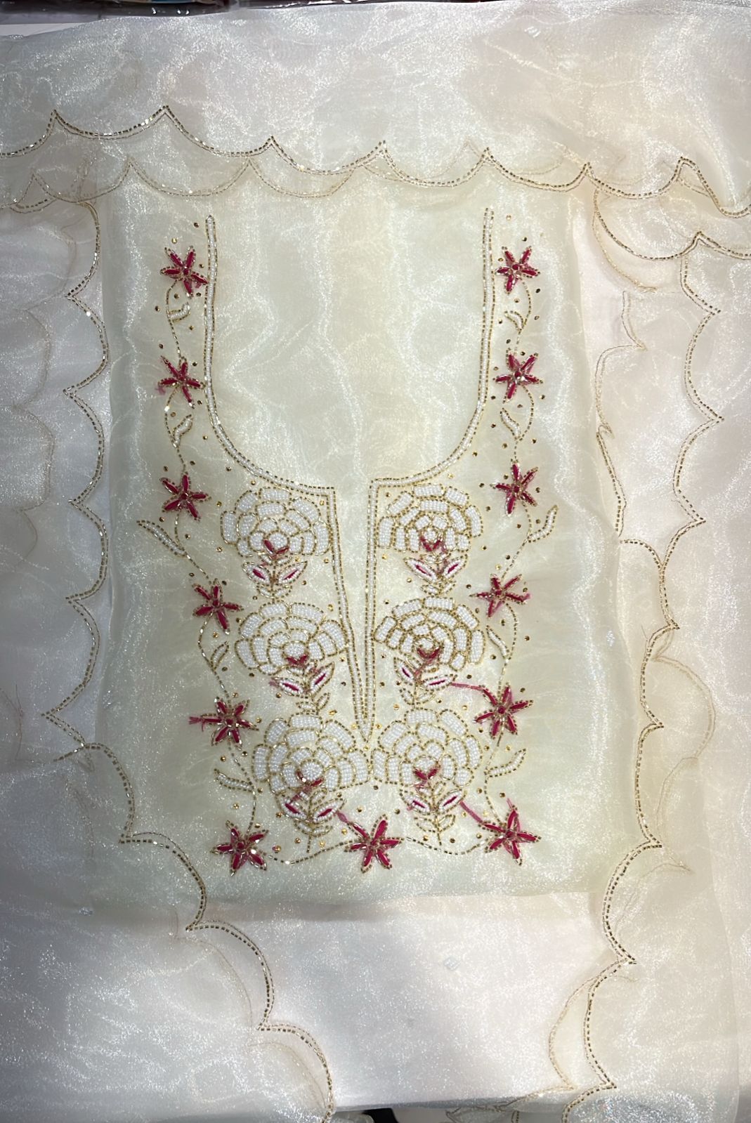 Pure Organza unstitched Suit With Zardozi Work Dupatta