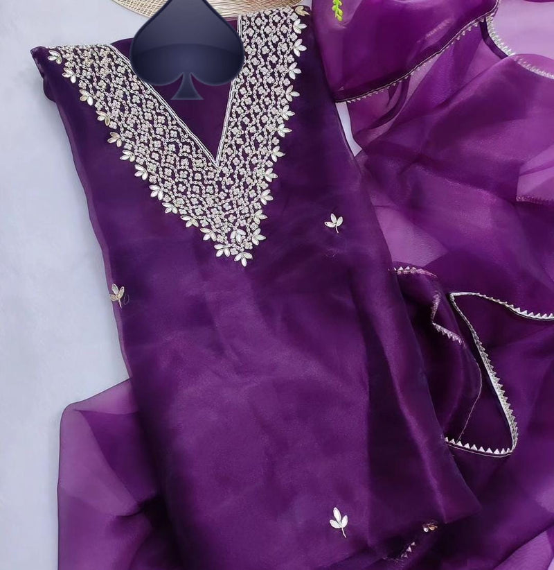 Pure Organza unstitched Suit With Gota Pati Work Dupatta