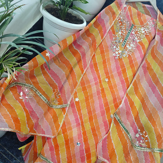 Pure Kota Doriya Unstitched Suit With Gota Patti Work