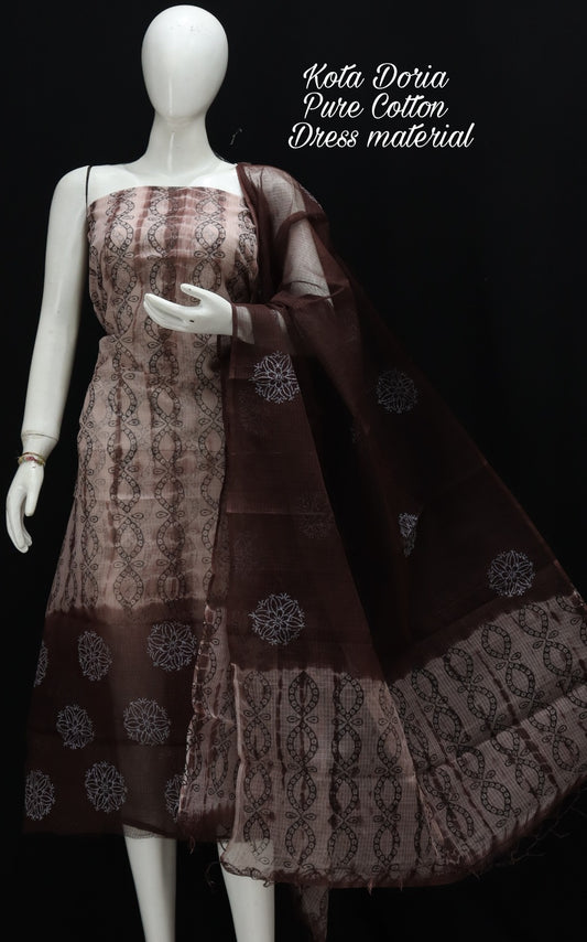 Pure Kota Doriya Shibori With Hand Block Print Unstitched Suit