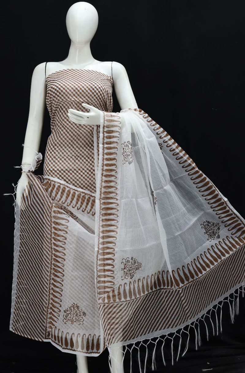 Pure Kota Doriya Leheriya Print Unstitched Suit With Bottom