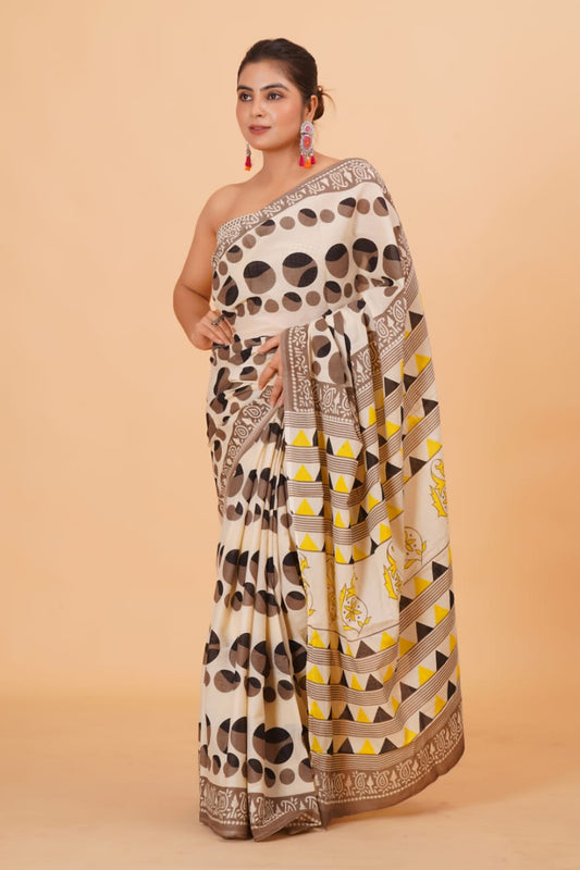 Pure Hand Printed Cotton Sarees With Blouse