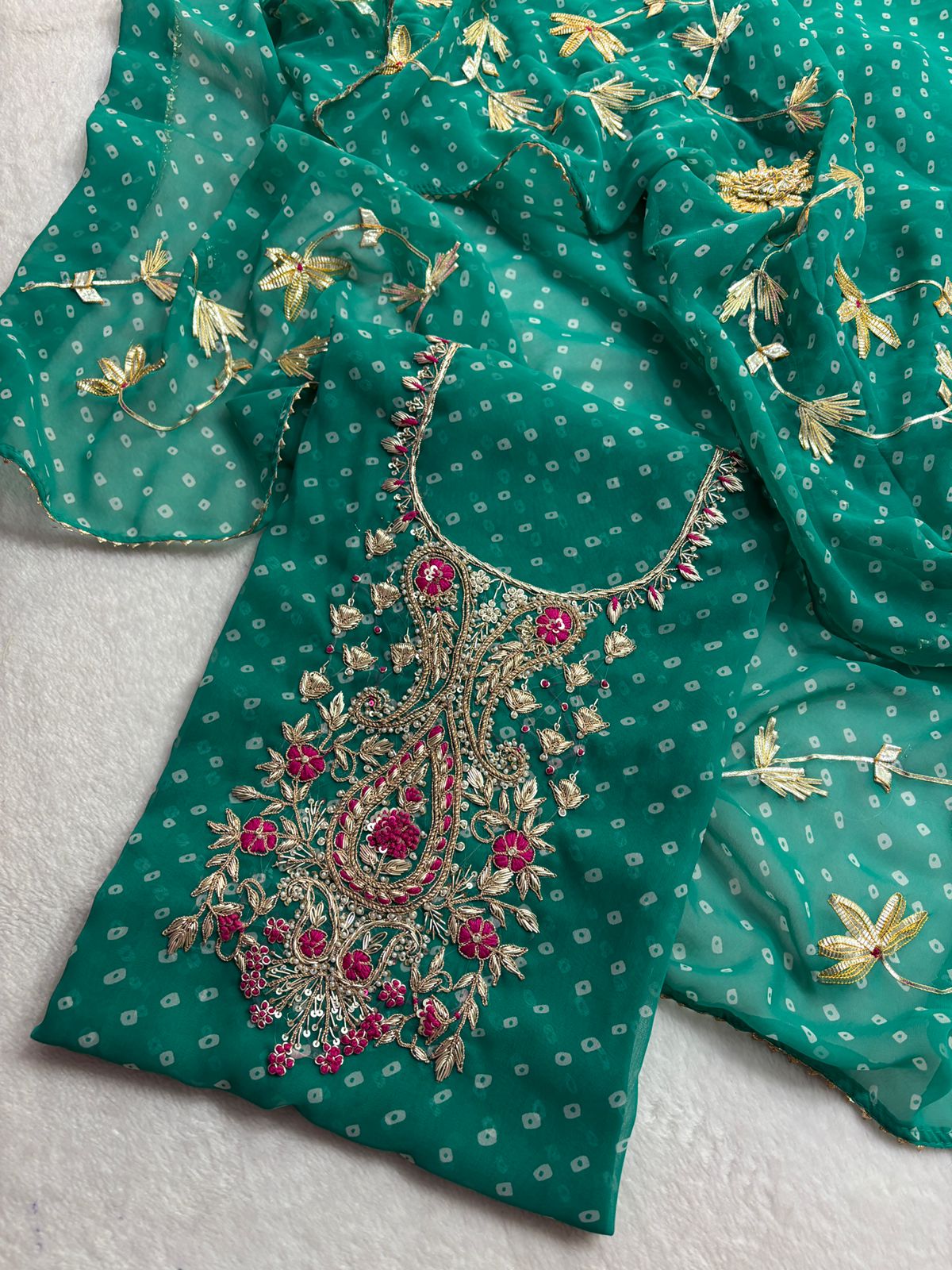 Pure Soft Georgette unstitched suit Zardogi Work With Dupatta