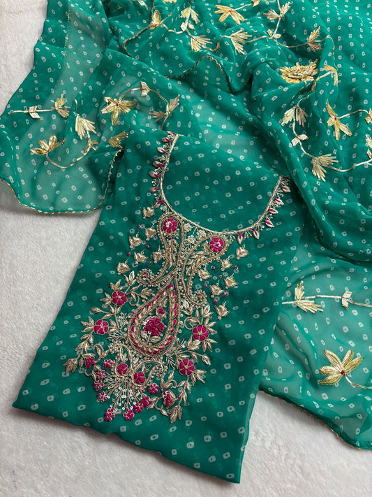 Pure Soft Georgette unstitched suit Zardogi Work With Dupatta