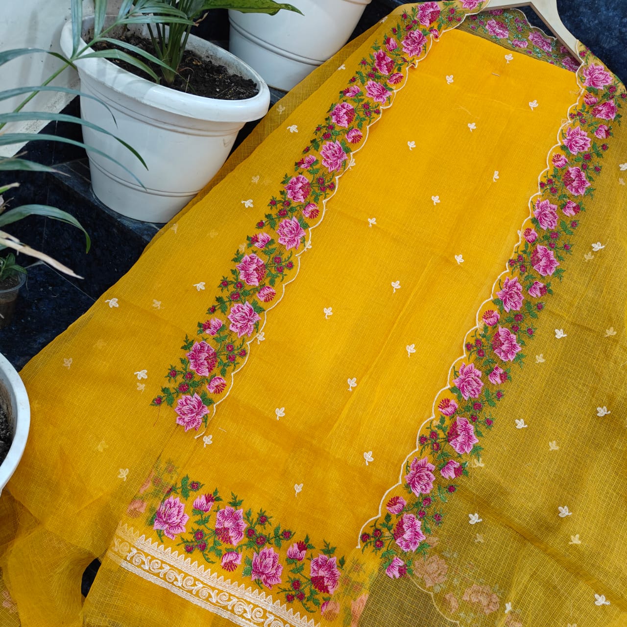 Pure Kota Doriya Unstitched Suit With Embroidery Work