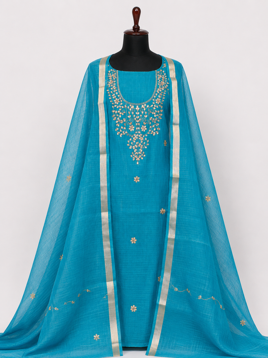 Pure Kota Doriya  Gotta Work Unstitch Suit With Gotta Patti Work Duppata