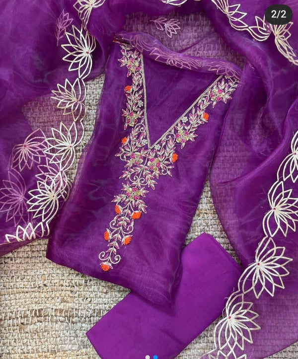 Pure Organza unstitched Suit With Gota Pati Work Dupatta