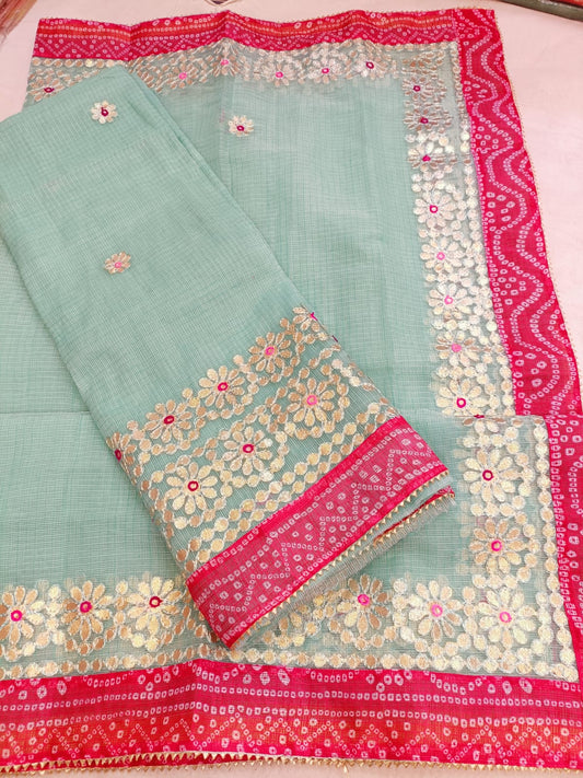 Pure Kota Doriya Gotta Patti Work Unstitched Suit .