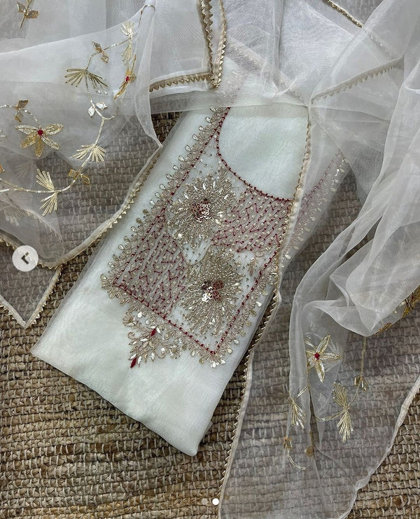 Pure Organza unstitched Suit With Gota Pati Work Dupatta
