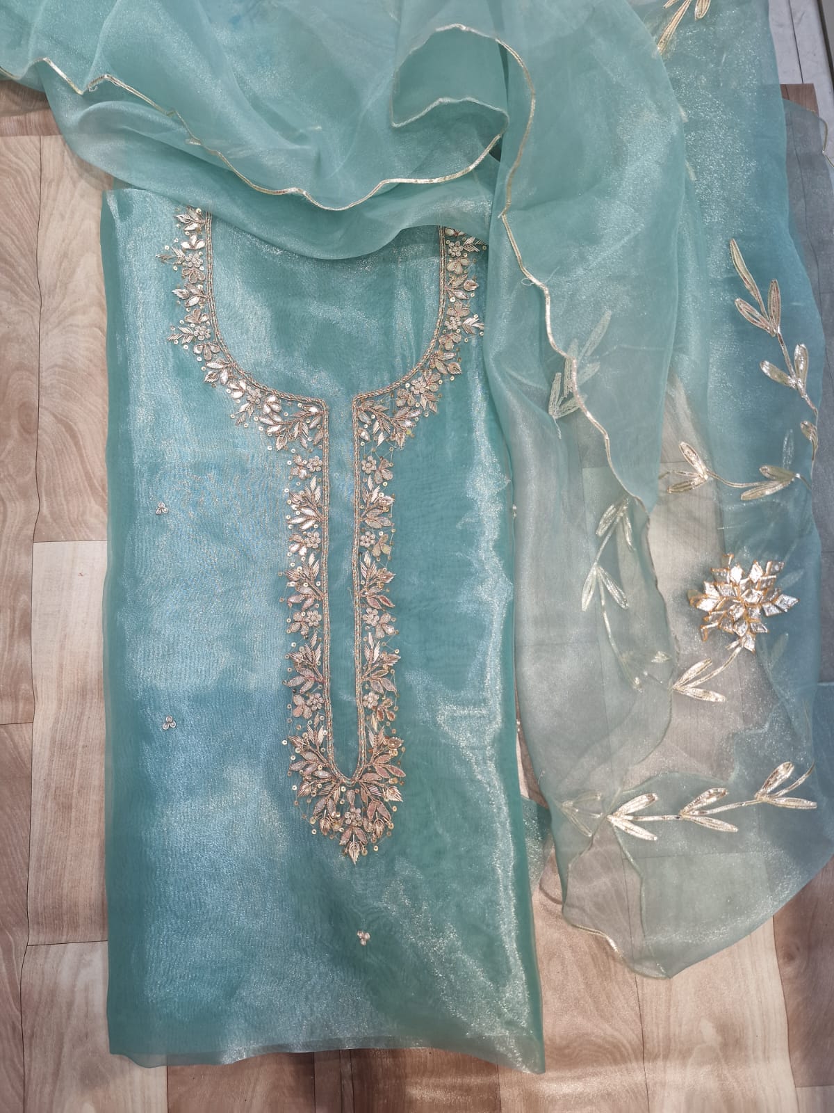 Pure Organza unstitched Suit With Gota Pati Work Dupatta
