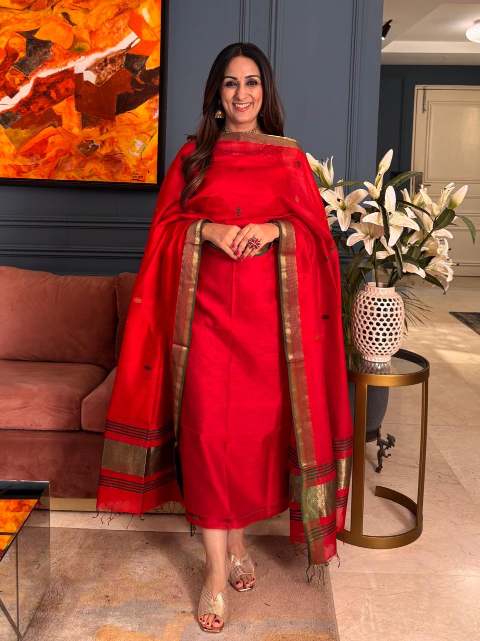 Pure Maheswari Silk Cotton Handwoven Unstitch Suit