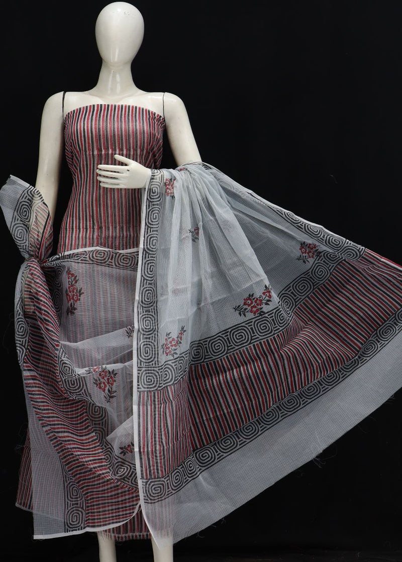 Pure Kota Doriya Leheriya Print Unstitched Suit With Bottom