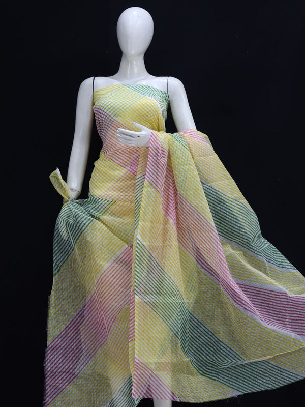 Pure Kota Doriya Leheriya Print Unstitched Suit With Bottom