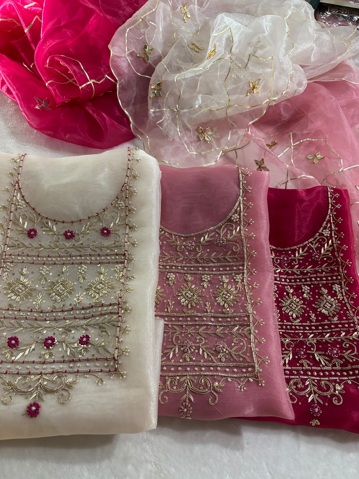 Organza Zardozi Work unstitched Suit With Gota Patti Dupatta
