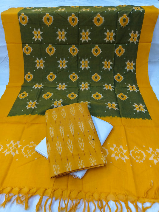 Pure Mercerised Cotton Doubel Ikkat Unstitched Suit With Mercerised Ikkat Cotton Dupatta