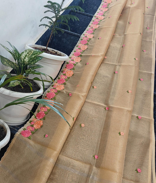 Kota Doria Saree With Tissue Kota Weaving Work