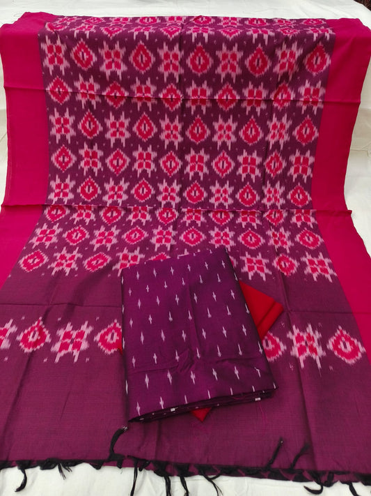 Pure Mercerised Cotton Doubel Ikkat Unstitched Suit With Mercerised Ikkat Cotton Dupatta