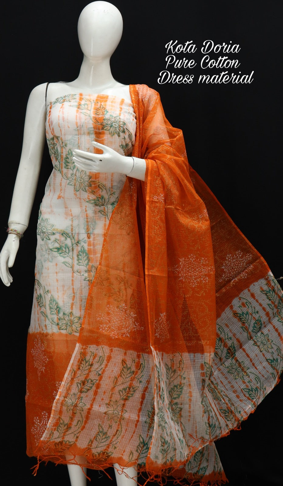 Pure Kota Doriya Shibori With Hand Block Print Unstitched Suit