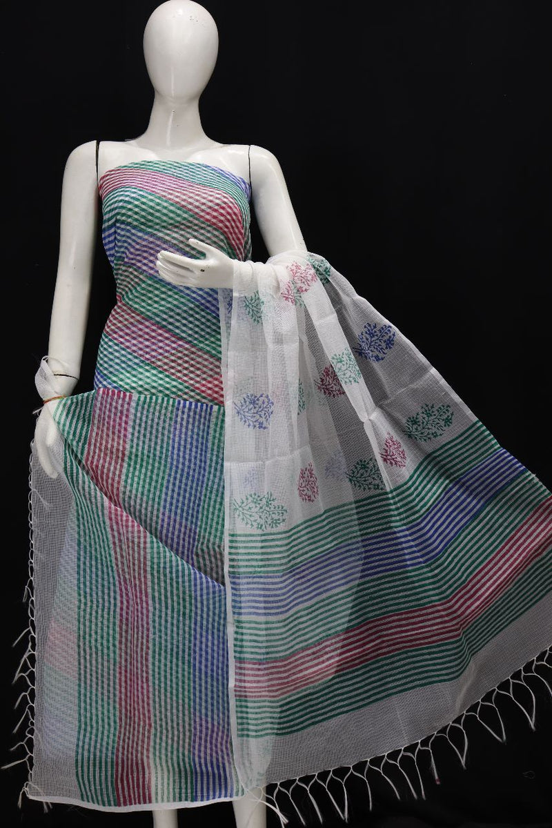 Pure Kota Doriya Leheriya Print Unstitched Suit With Bottom