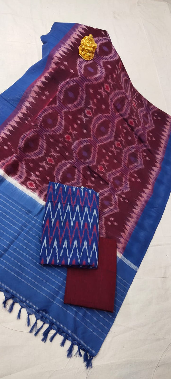 Pure Mercerized Cotton Doubel Ikat Unstitched Suit.