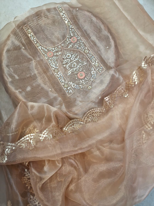 Pure Organza unstitched Suit With Gota Pati Work Dupatta