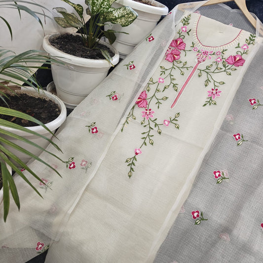 Pure Kota Doriya Suit With Embroidery Work Unstitched Suit