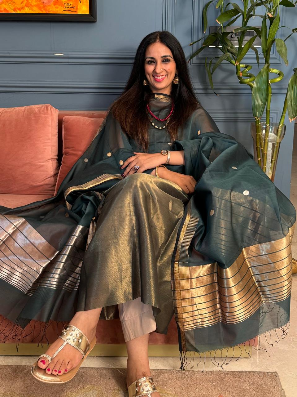 Pure Maheswari Silk Cotton Handwoven Unstitch Suit